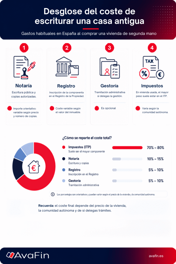 Desglossament de les despeses d'escriure una casa antiga a Espanya.